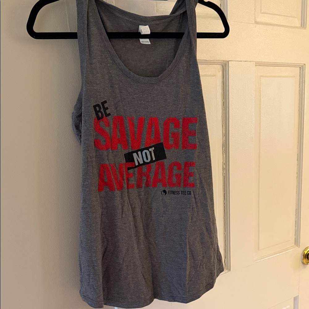District Gray Tank Top with Red 'Savage' Graphic